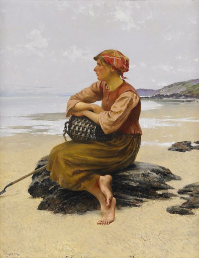 Seated Oyster Picker on the Beach by August Hagborg